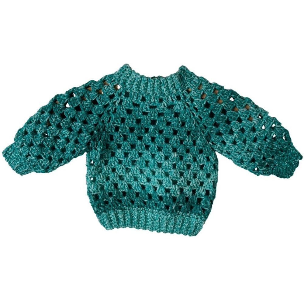 Handmade Crochet Ombre Green Teal Baby Sweater Crew Chunky Knit 12-18 Months